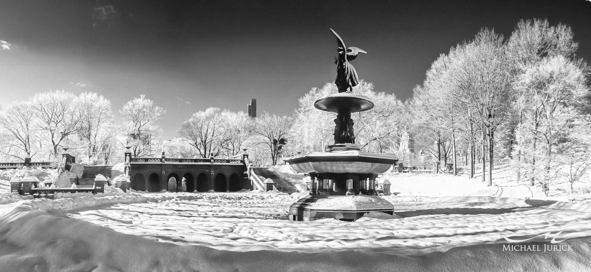 Photos of Central Park in Infrared in the snow storm of 2014 by top New York Photographer Michael Jurick