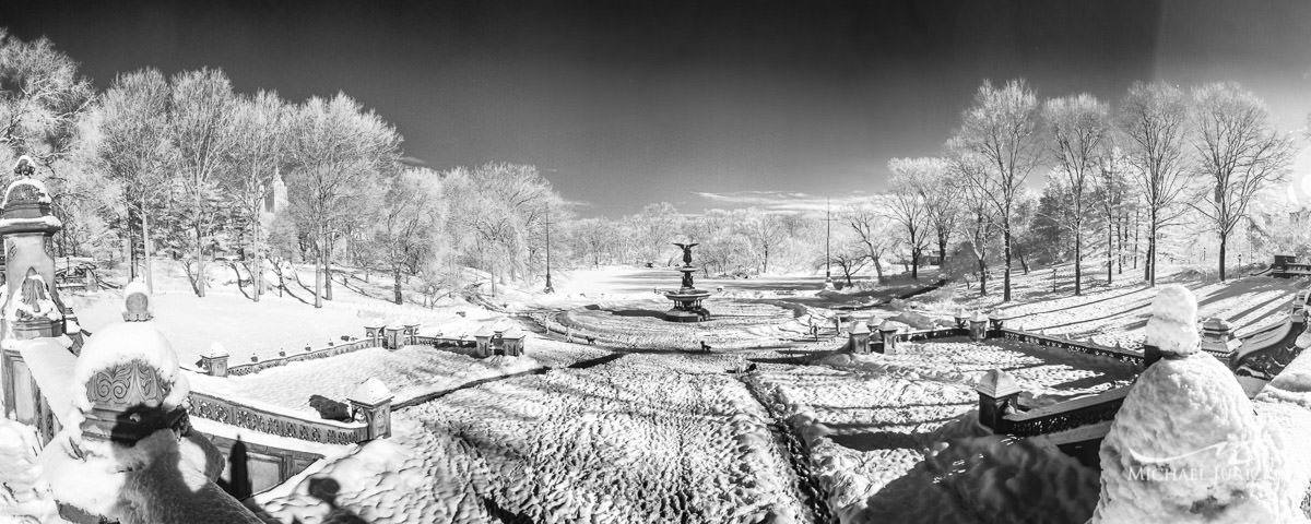 Photos of Central Park in Infrared in the snow storm of 2014 by top New York Photographer Michael Jurick