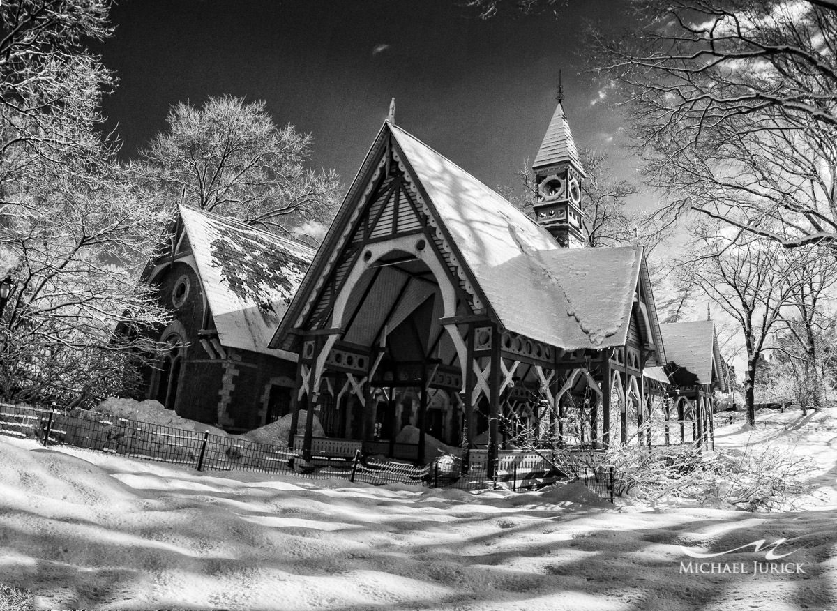 Photos of Central Park in Infrared in the snow storm of 2014 by top New York Photographer Michael Jurick