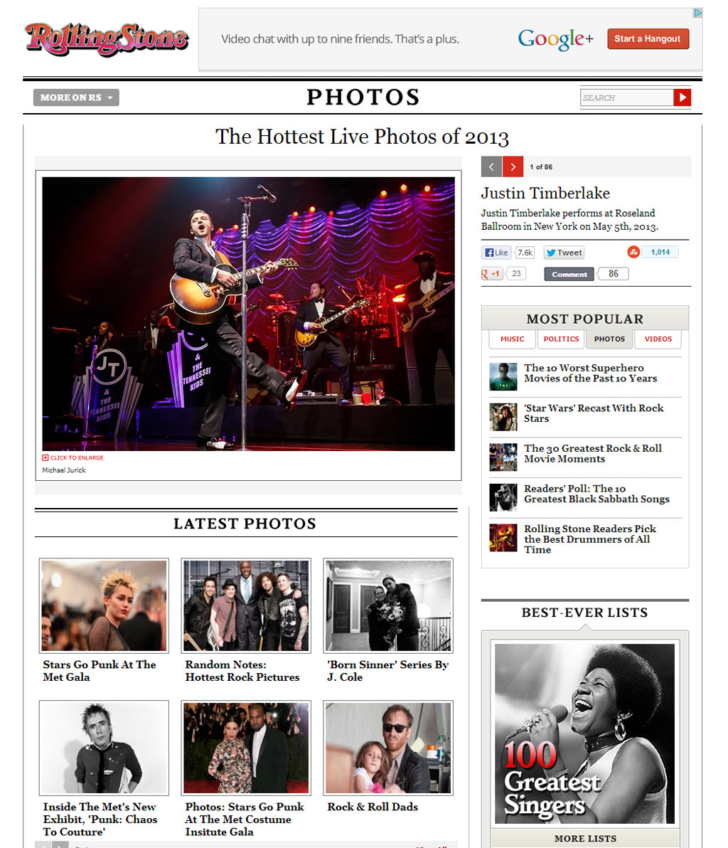 Rolling Stone photographs of live music in 2013 by top New York Photographer Michael Jurick