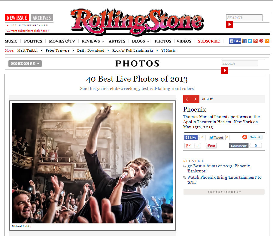 Rolling Stone photographs of live music in 2013 by top New York Photographer Michael Jurick