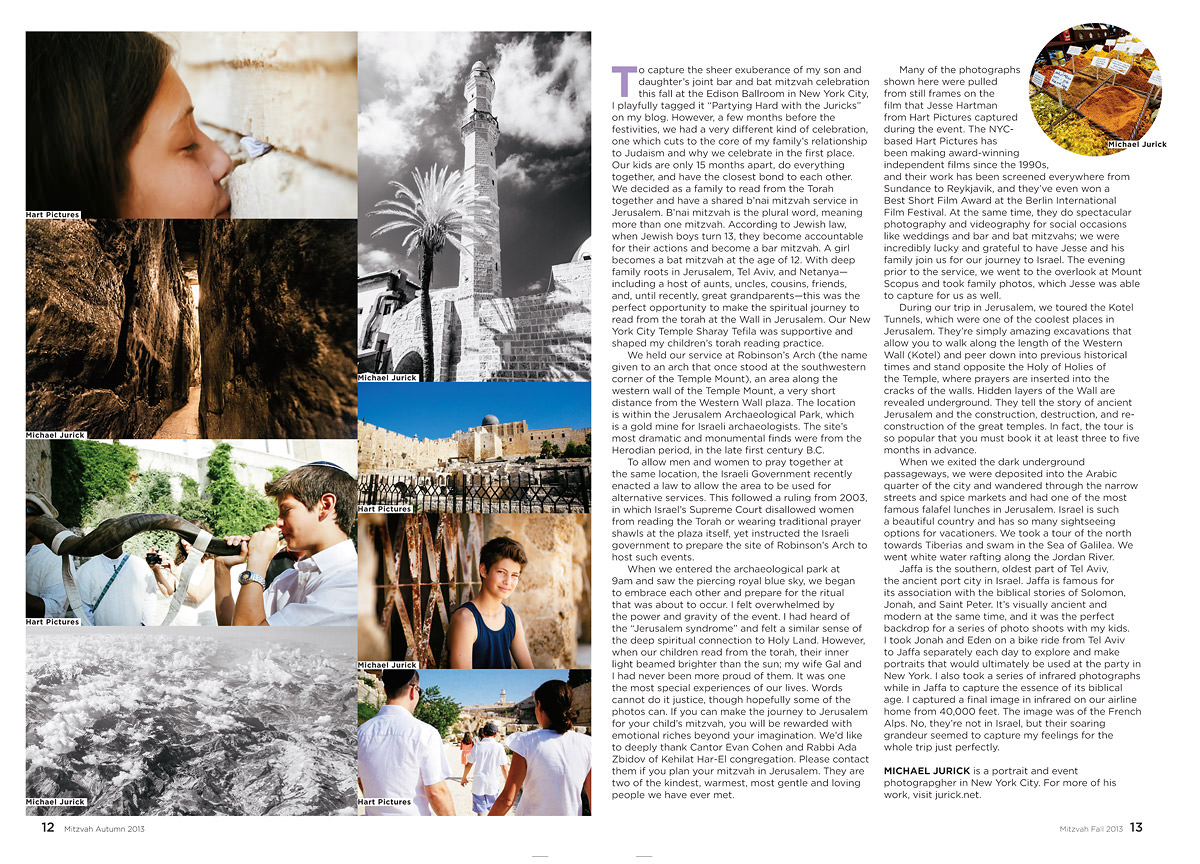 Feature article in Mitzvah Magazine about the Journey to Israel by top New York Photographer Michael Jurick